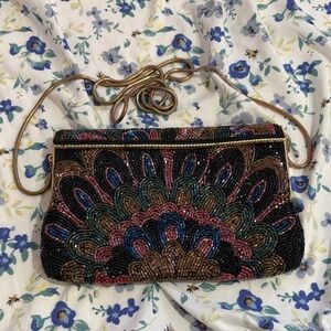 Elegant Beaded Clutch with Gold Accents